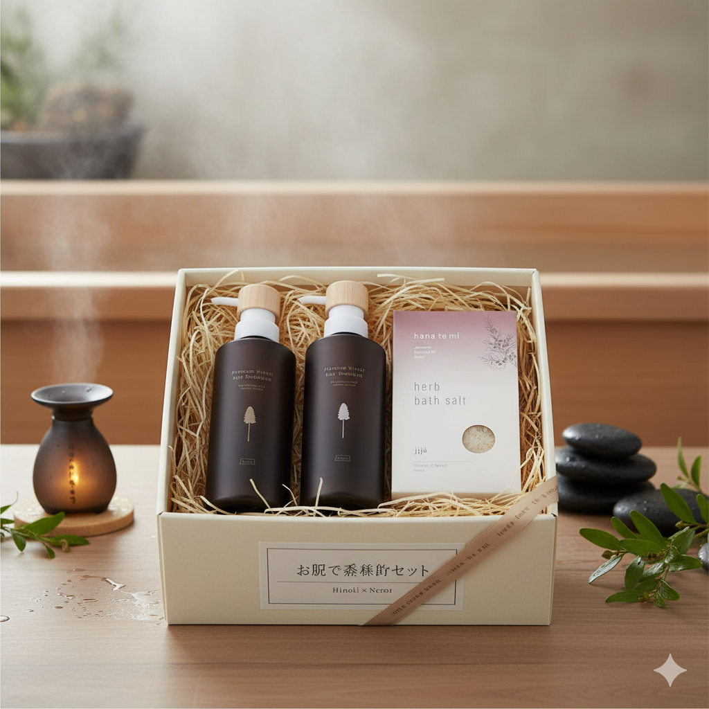 お風呂森林浴！ヒノキの香りセット（バスソルト&シャンプー&トリートメント）